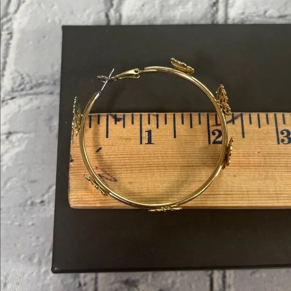 Gold Tone Butterfly Hoop Earrings - Picture 7 of 7